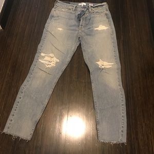 Shop Redone crop cutoff jeans